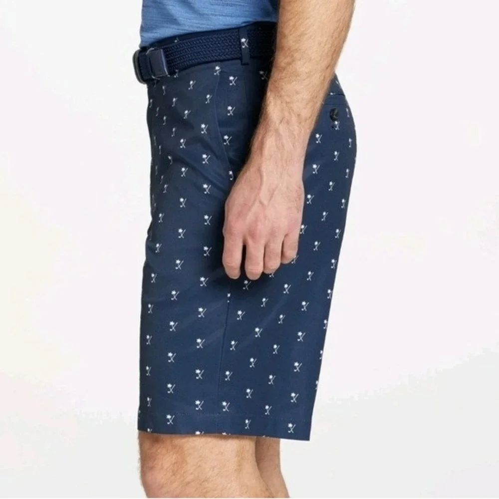 Walter Hagen NEW Perfect 11 Flat Front Palm Navy Blue Golf Shorts Mens SZ 30